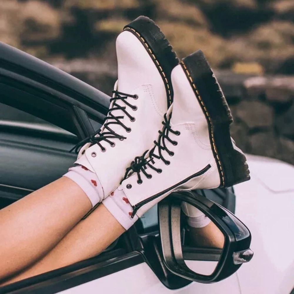 Dr. Martens White Jadon Smooth Leather Platform Boots